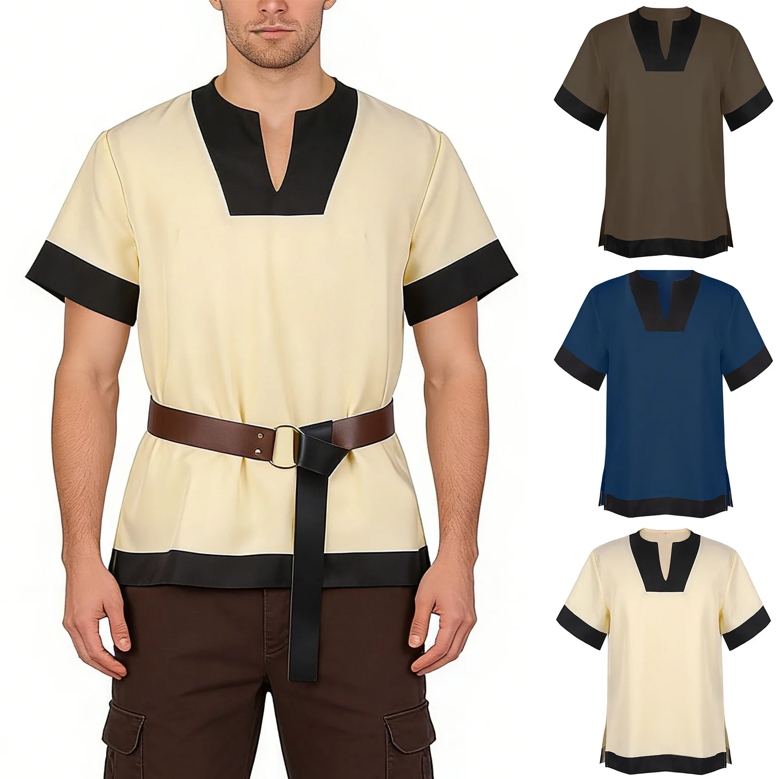 

Men's Halloween Cosplay Retro Shirt Medieval Renaissance Gothic Warrior Short Sleeve Costume