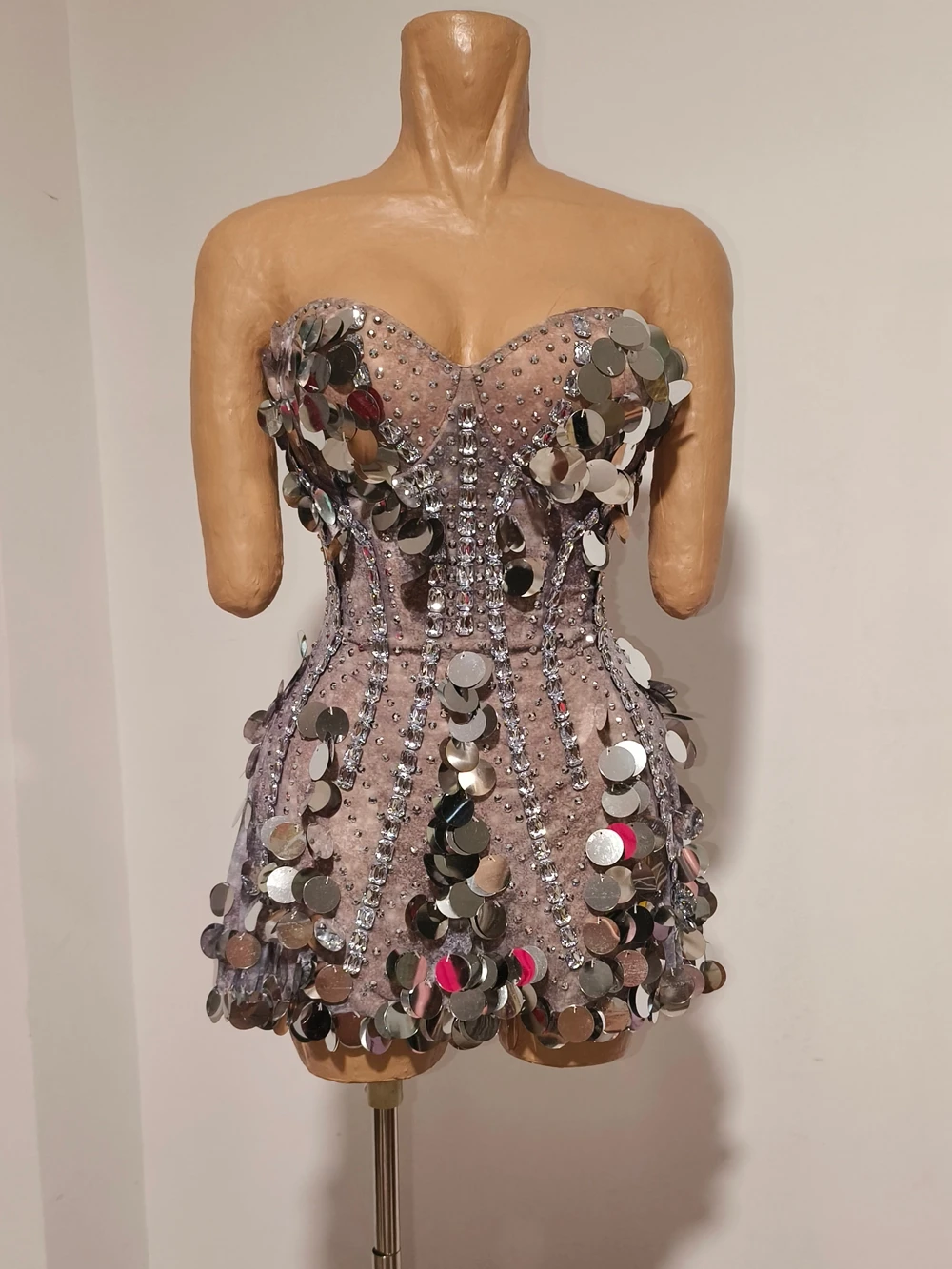 Sparkly Silver Rhinestones Sequined Birthday Celebrate Evening Tube Short Dress Women Sexy Photo Shoot Wear Performance Costume view 2