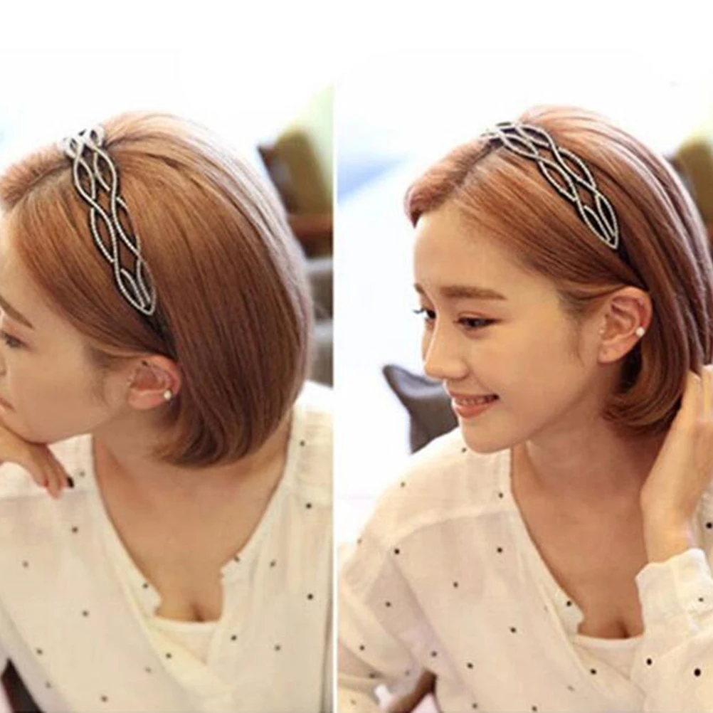 

2 Pcs Rhinestone Headband Headdress Hair Hoops All-Match Headwrap Elegant Women Headwear