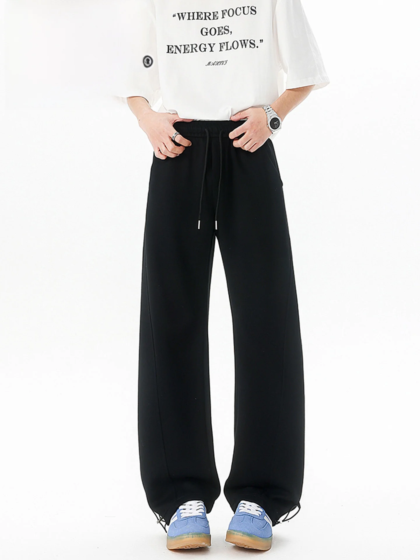 

Loose American Sle Bla Men's Casual Pants Spring Autumn New Arrival Youth Vitali Straight Leg Elastic Waist Long Trousers