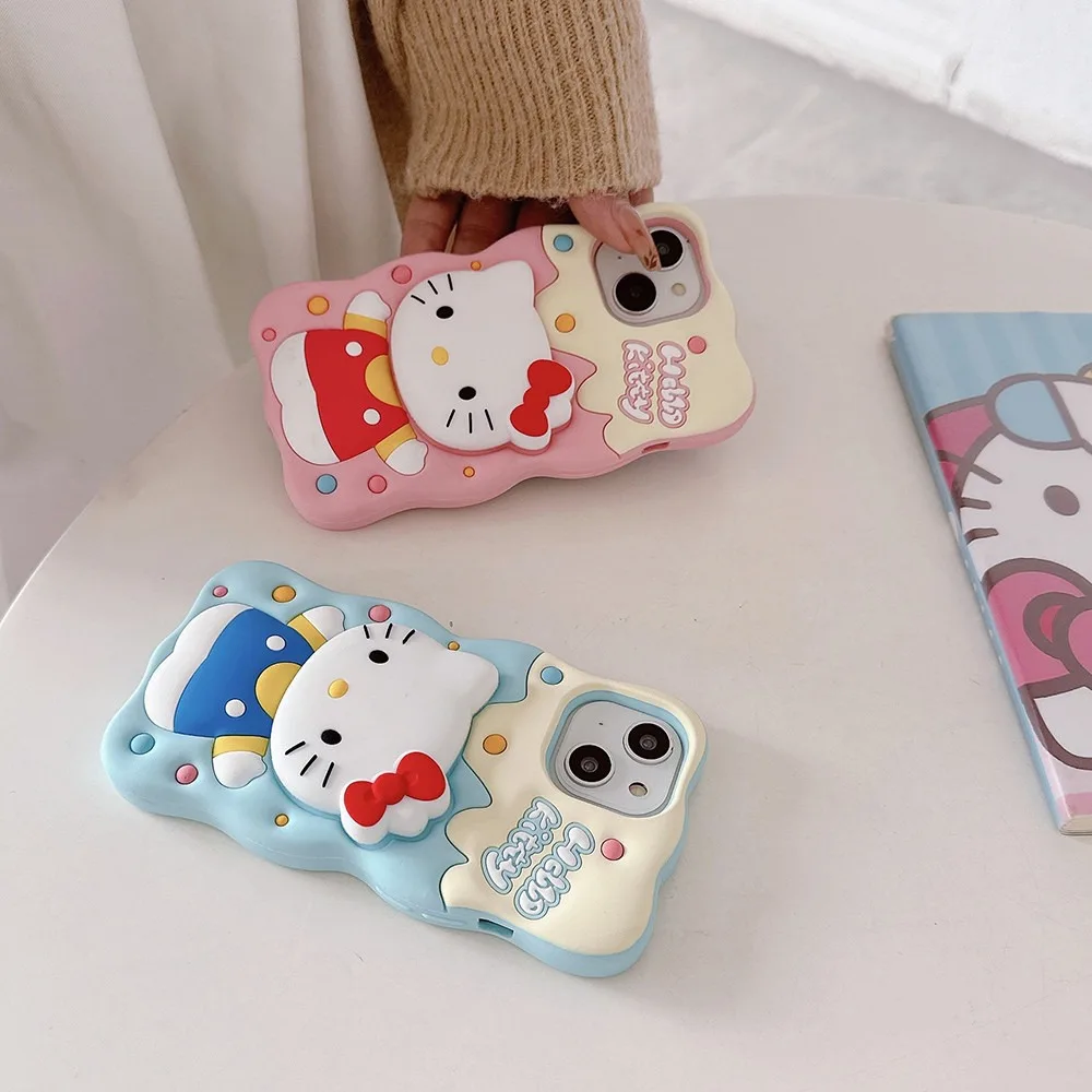 Kawaii Hello Kitty Soft Silicone Case With Holder Cover For iPhone 15 14 13 12 11 Pro Max