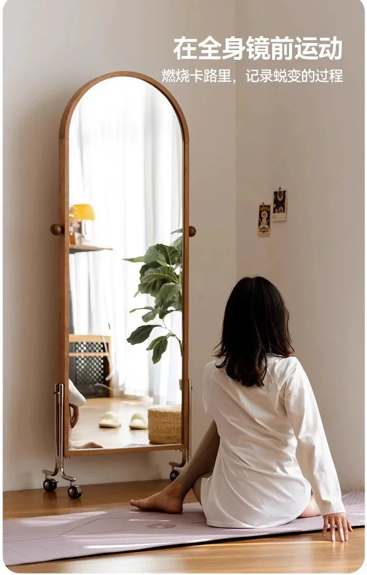 

3Medieval solid wood full-body mirror removable household storage magazine rack floor fitting mirror