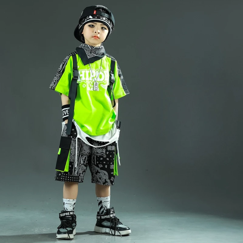 

New Summer Boys Short Sleeve Clothes Sets Children Letter Print Top Shorts 2 Pieces Suit Teenager Tracksuit Hip Hop Streetwear