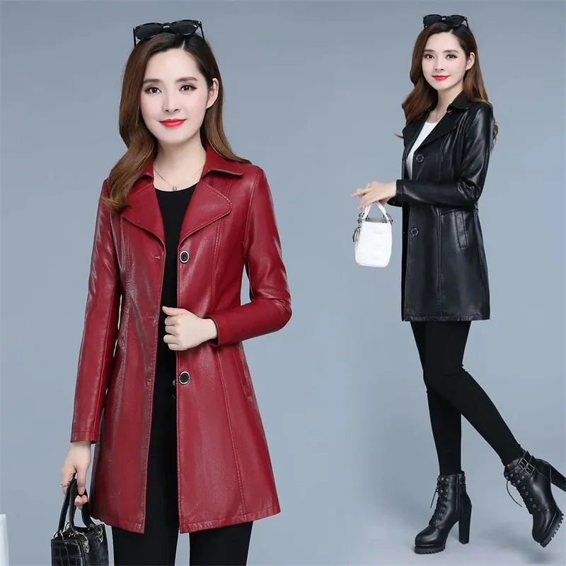 2024 New Autumn/Winter Haining Leather Coat Women\'s Mid length Korean Fit Thickened Women\'s Leather Windbreaker Coat Trendy W
