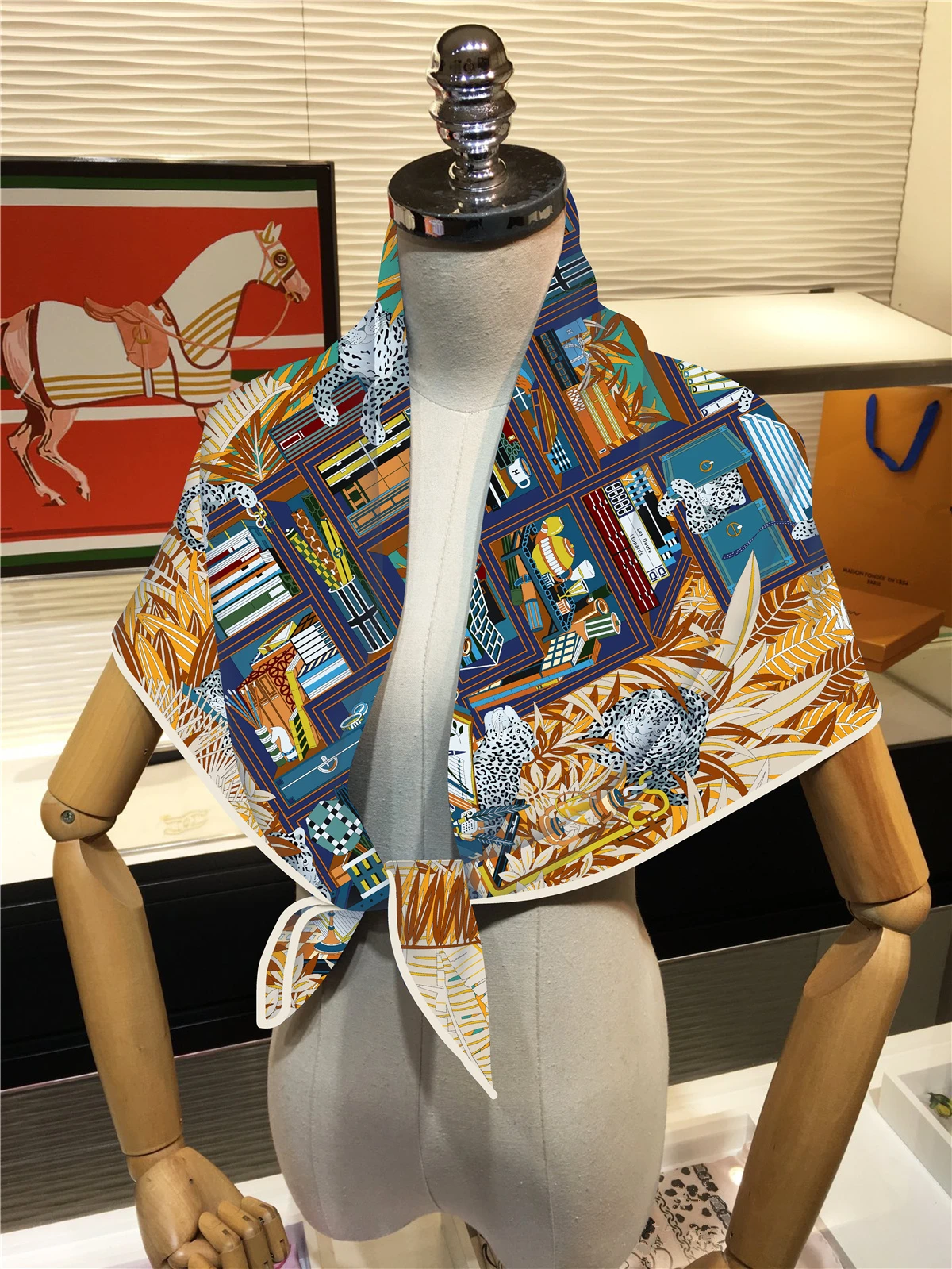 90 cm Bücherregal Leopard Marke Platz Schal Frauen Twill Seide Schal Schal Hijab Luxus Bandana Foulard Halstuch Kopf Schal – Detail 17