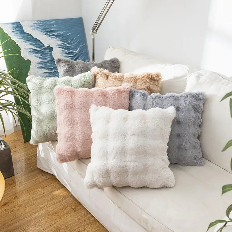 New Ins Style Bubble Velvet Toscan Rabbit Fur Plush Pillow Sofa Cushion Bedroom  Pad Pillowcase Home Decorative Cushion