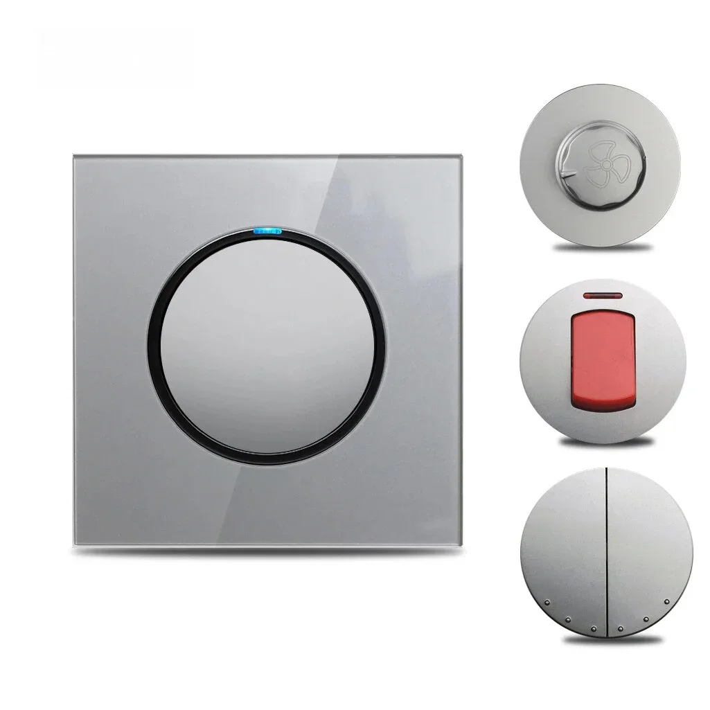 Pannello in vetro grigio 1 2 3 4 Gang Interruttore della luce da parete Pass-through Croce Interruttore momentaneo 20A 45A DP Interruttore per