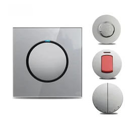 Grey Glass Panel 1 2 3 4 Gang Wall Light Switch Pass-through Cross Momentary Switch 20A 45A DP Switch For Cooker AC Water Heater