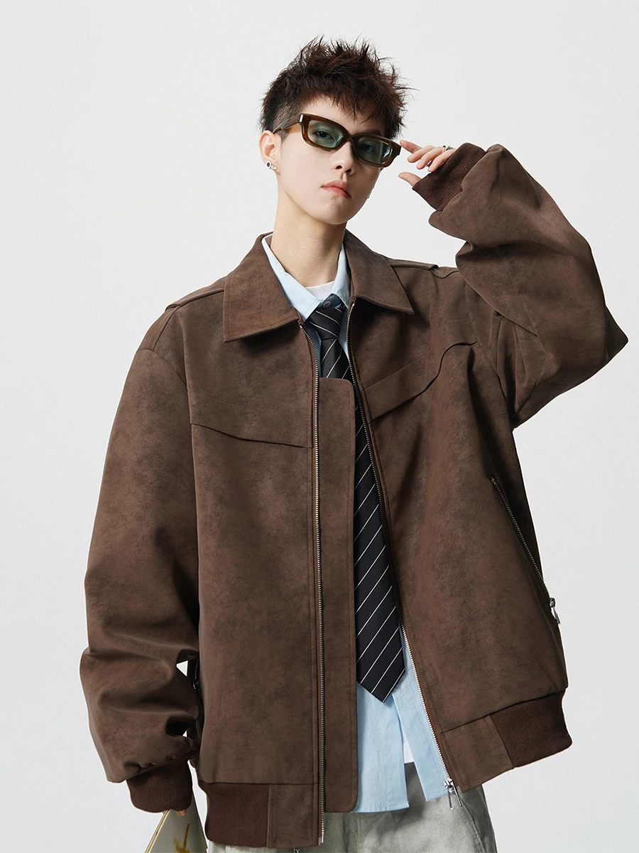 

Retro American Biker Brown PU Leather Jaet Men's Loose Fit Faionable Brand Cool Sle Motorcycle Jaet Outerwear