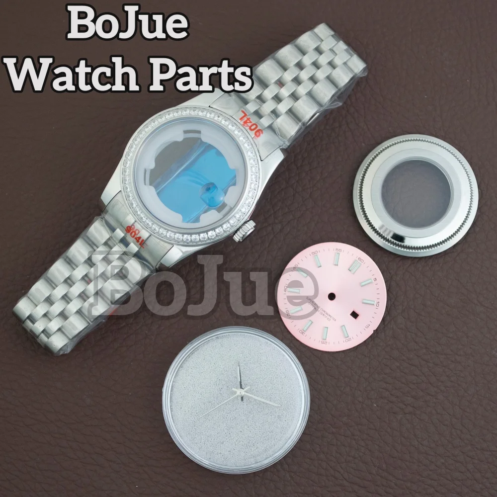 

33mm NH05 NH06 Watch Case Diamond Silver Stainless Steel Case Strap Dial Sapphire Waterproof for Datejust NH05 NH06 Movement