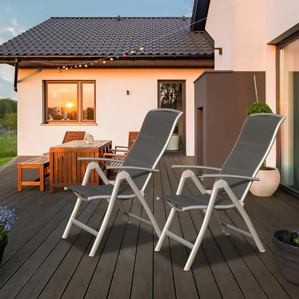

Patio Folding Chairs Set of 2, Aluminium Frame Outdoor Reclining Patio Chairs, Customized