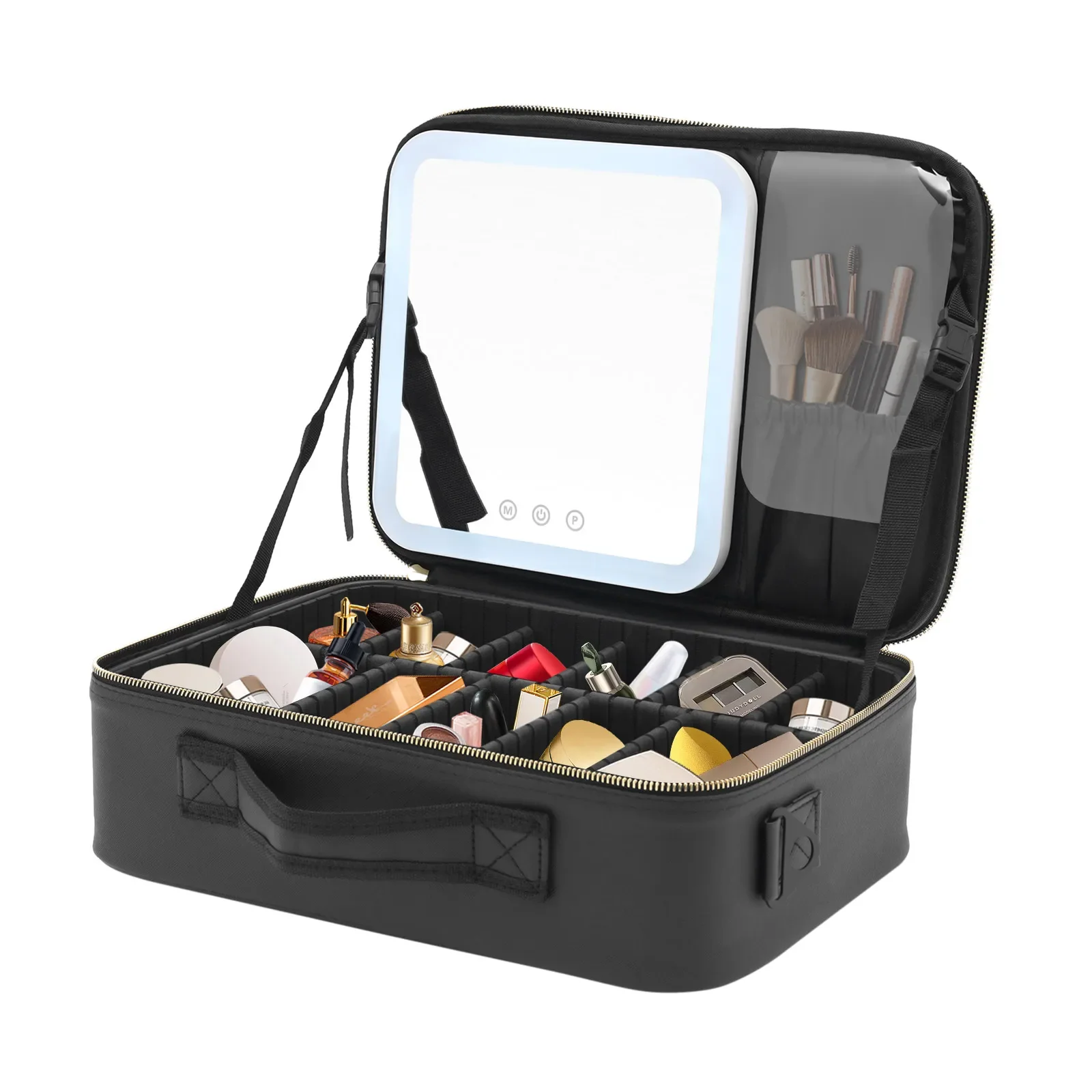 

Makeup Bag with Mirror and Lights 3 Color Settings Travel Makeup Train Case Cosmetic Bag Organizer Portable Artist Storage Bag