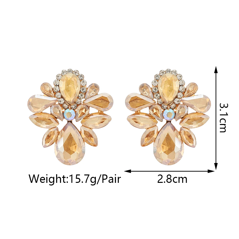 Creative Design Vintage Fashion Shiny Glass Charm Stud Earrings For Women Trend Luxury Decor Party Jewelry Accessories Gift