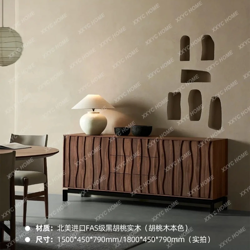 X-S Modern side cabinet wabi wind living room retro black solid wood simple storage bucket cabinet HG