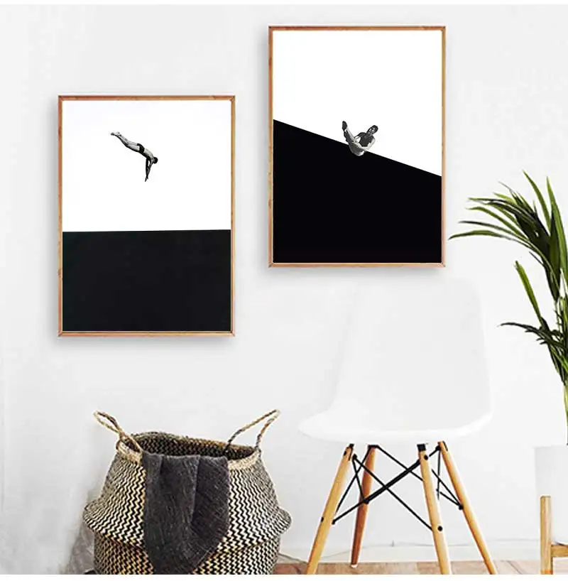 1pc frameless Canvas Painting Diving Athlete Geometry Abstract Boho Colorful Blue Orange Modern Wall Art Canvas Painting Nordic