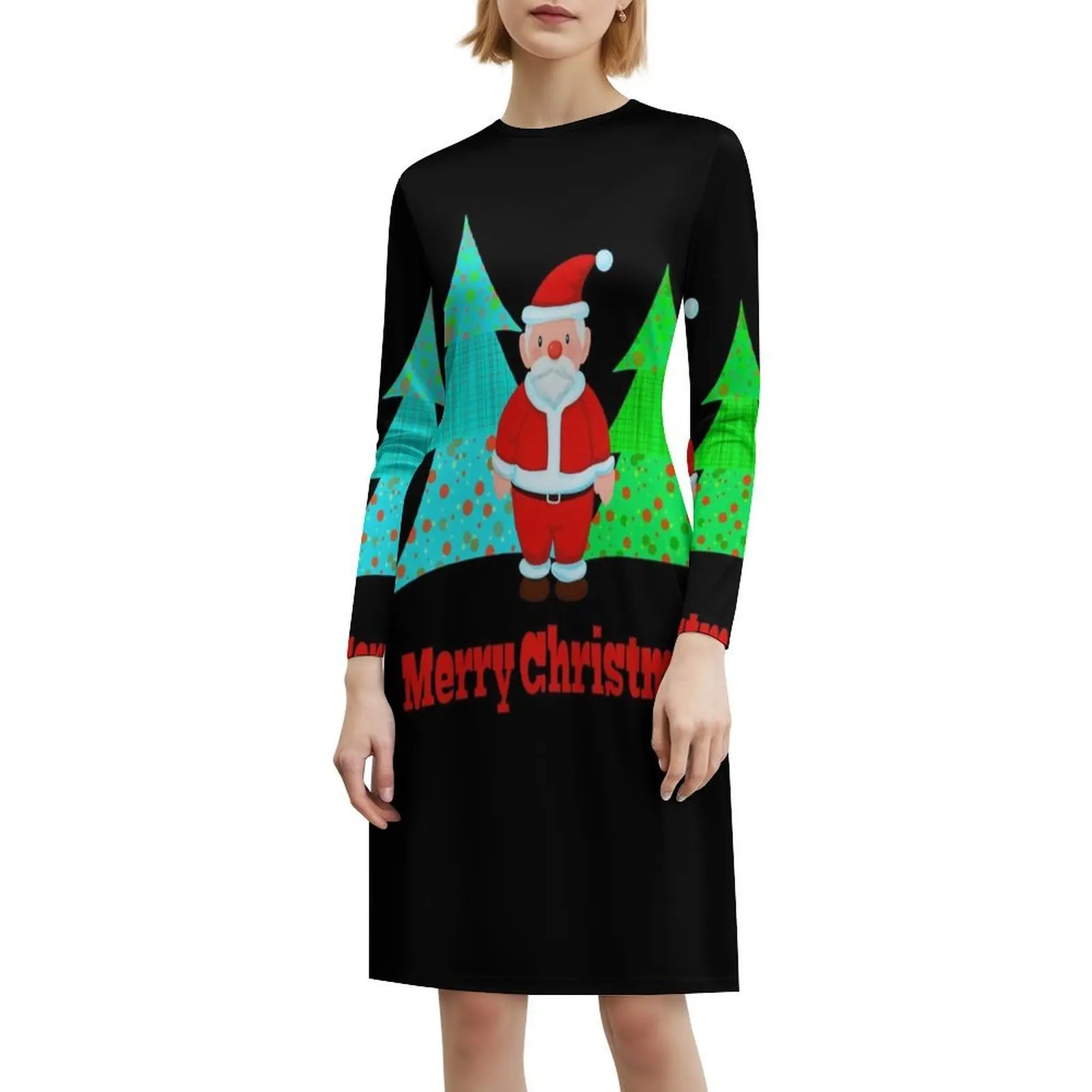 لطيف سانتا كلوز عيد الميلاد قميص عيد ميلاد سعيد قميص Preppy نمط فستان قصير للنساء ألف خط فضفاض صالح فستان يوم غير رسمي لطيف #6