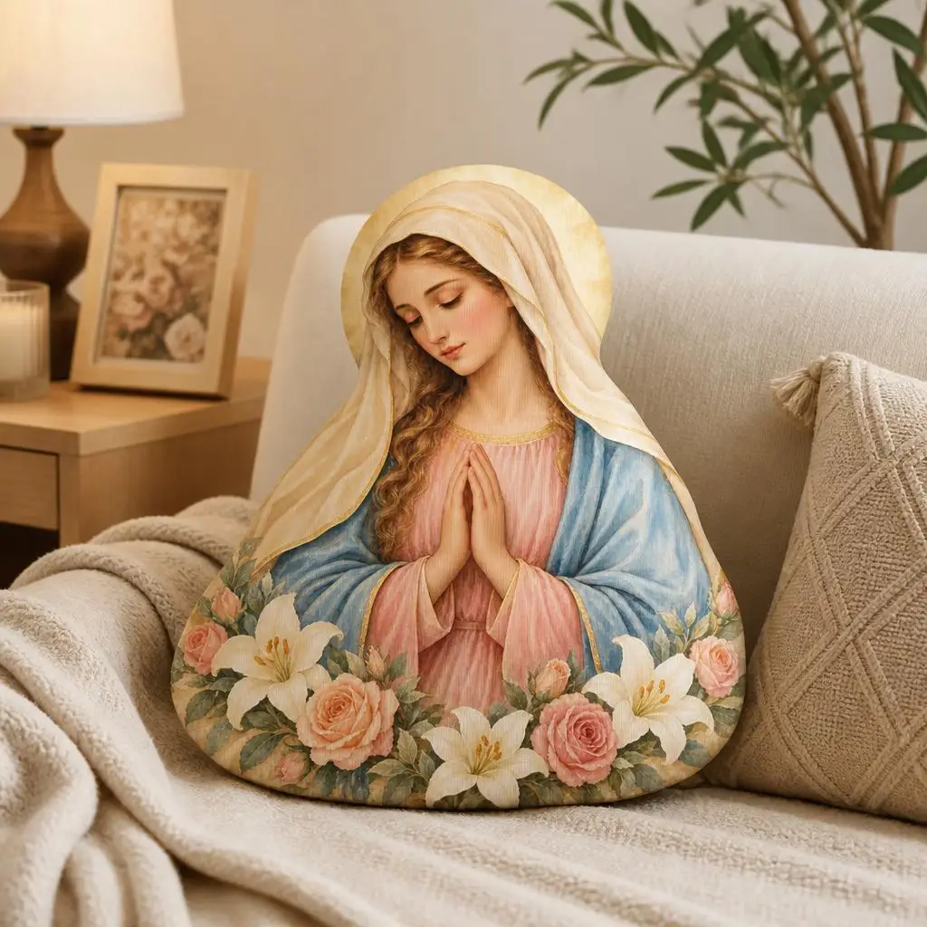 Virgin Mary Catholic Throw Pillow Marian Devotional Prayer Cushion Shaped Plush Stuffed Religious Home Decor Sofa Bed Gift
