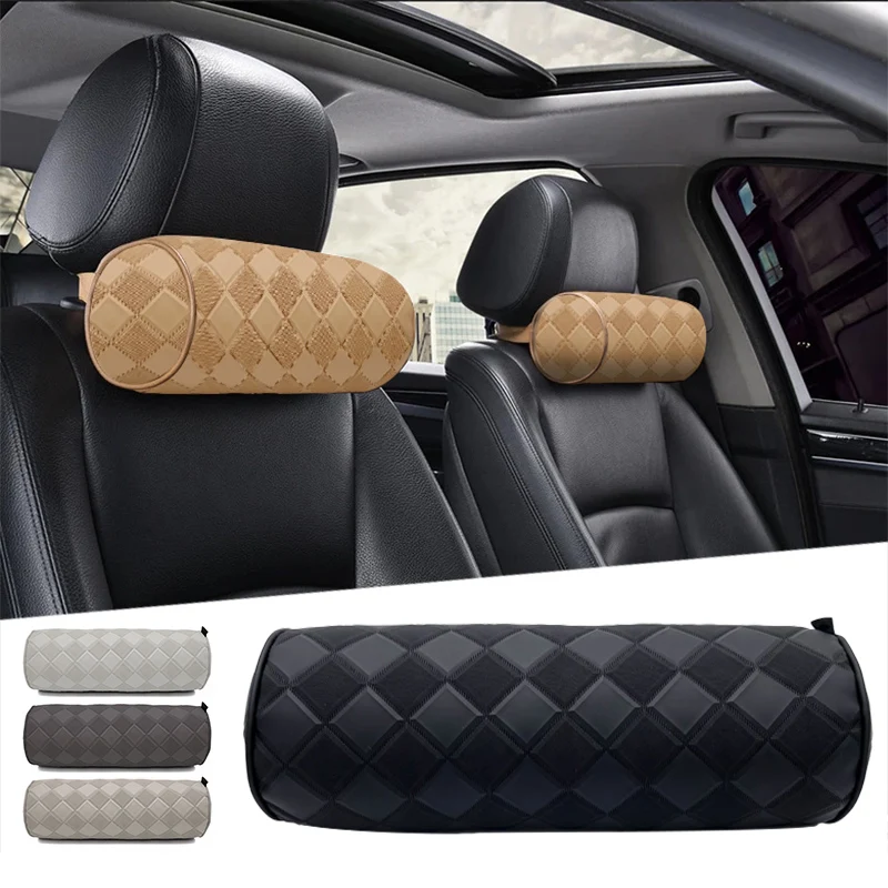 Car Seat Neck Pillow Headrest Memory Foam Leather Breathable Cylindrical Support Drive Pillows Office Chair Cervical Protection