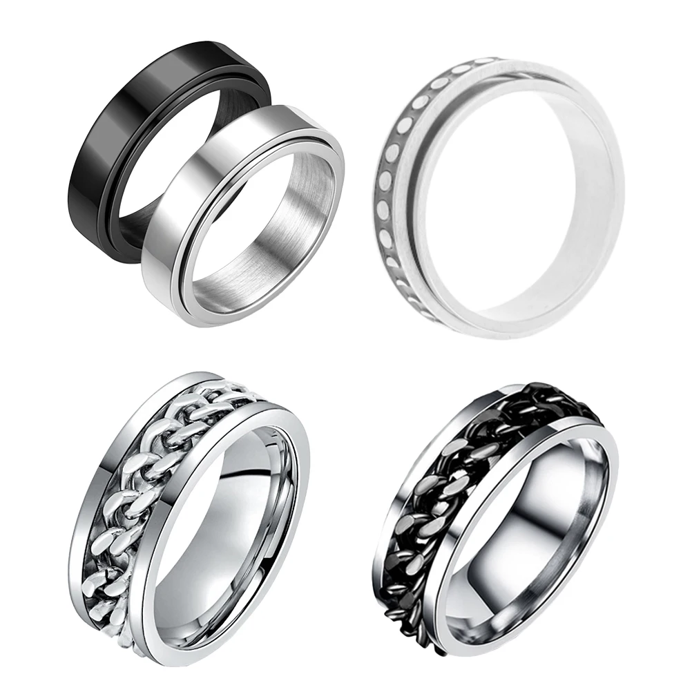 

5pcs Titanium Steel Rotatable Rings Finger Ring Lightweight Bead Band Knuckle Ring For
