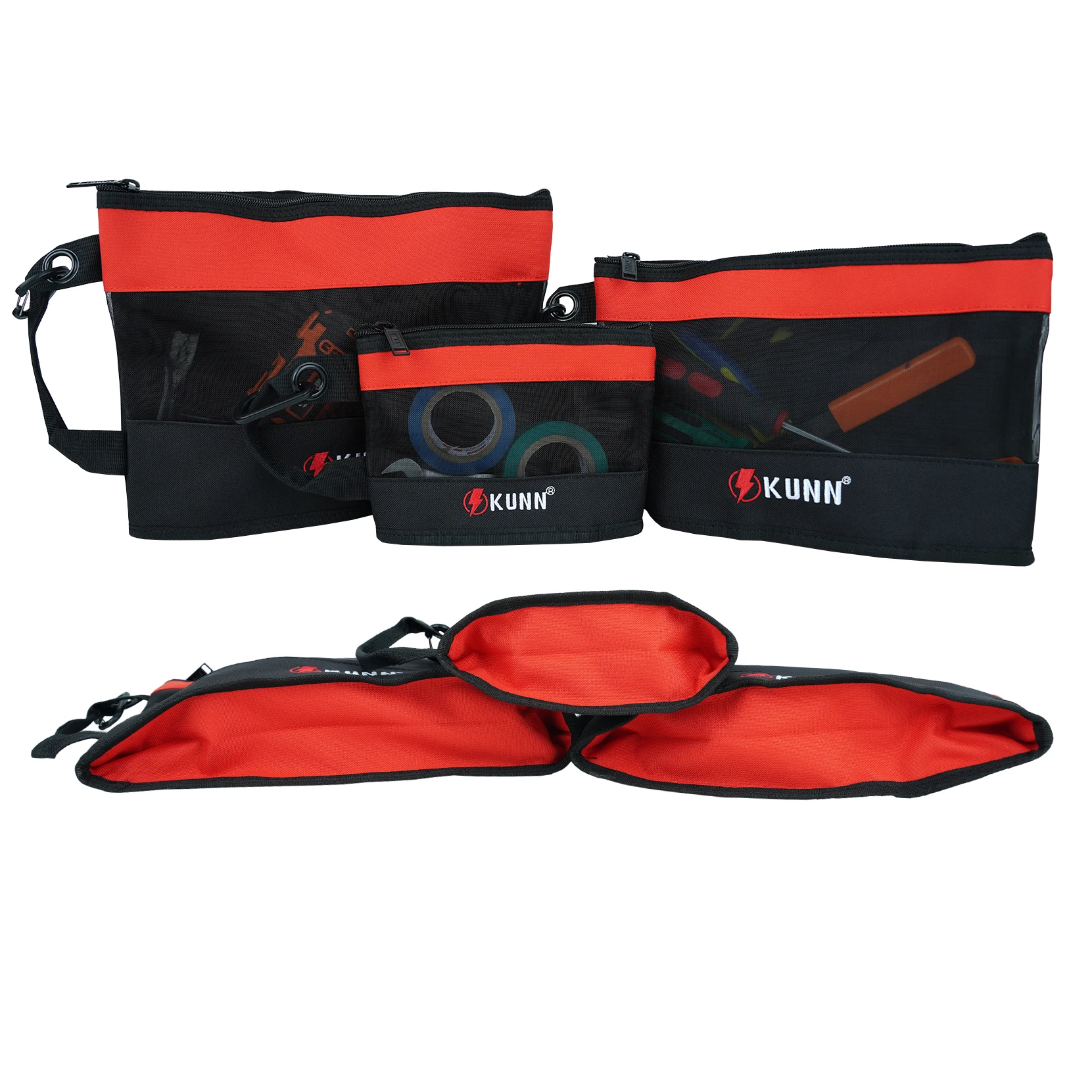 KUNN Small Tool Bag Canvas,3 Pcs Heavy Duty Zipper Tool Pouch Multi-Use Tools Organizer with Carabiner,3 Size