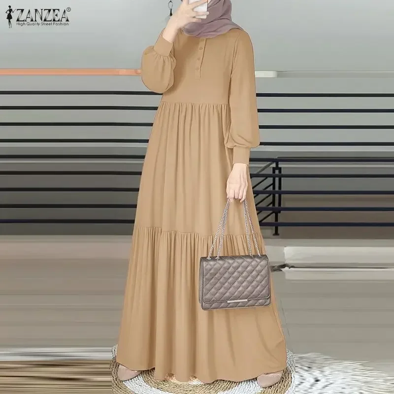 ZANZEA Elegant Muslim Abaya Hijab Long Dress Women Long Sleeve Ramadan Robe Spring Sundress Solid Loose Maxi Vestido Kaftan 2026 4