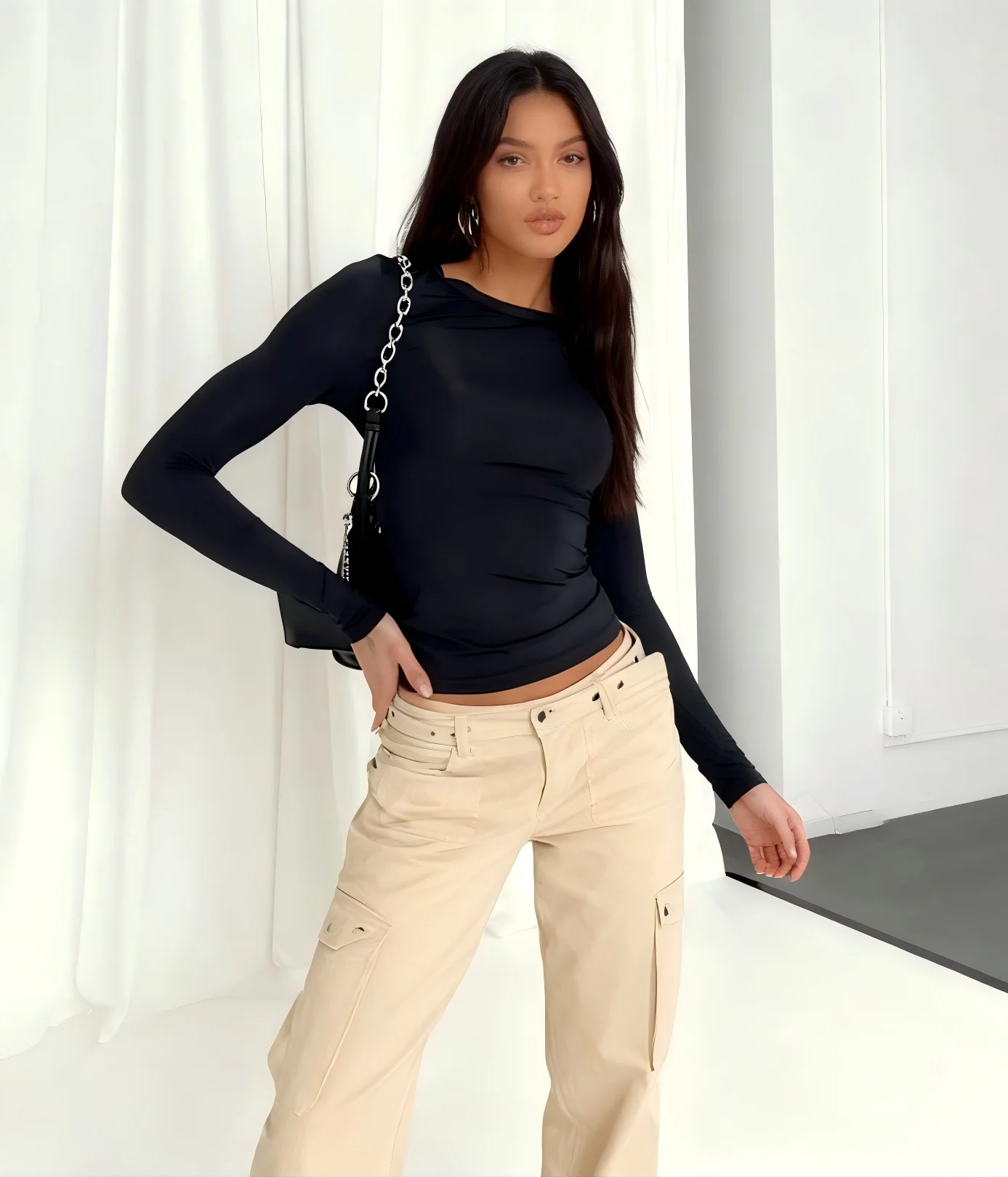 ملابس امرأة تي شيرت طويل الأكمام سليم صالح القمم أنثى س الرقبة محبوك غمد تي شيرت الشارع ارتداء الجنس رياضي 2026 Y2K جديد #4