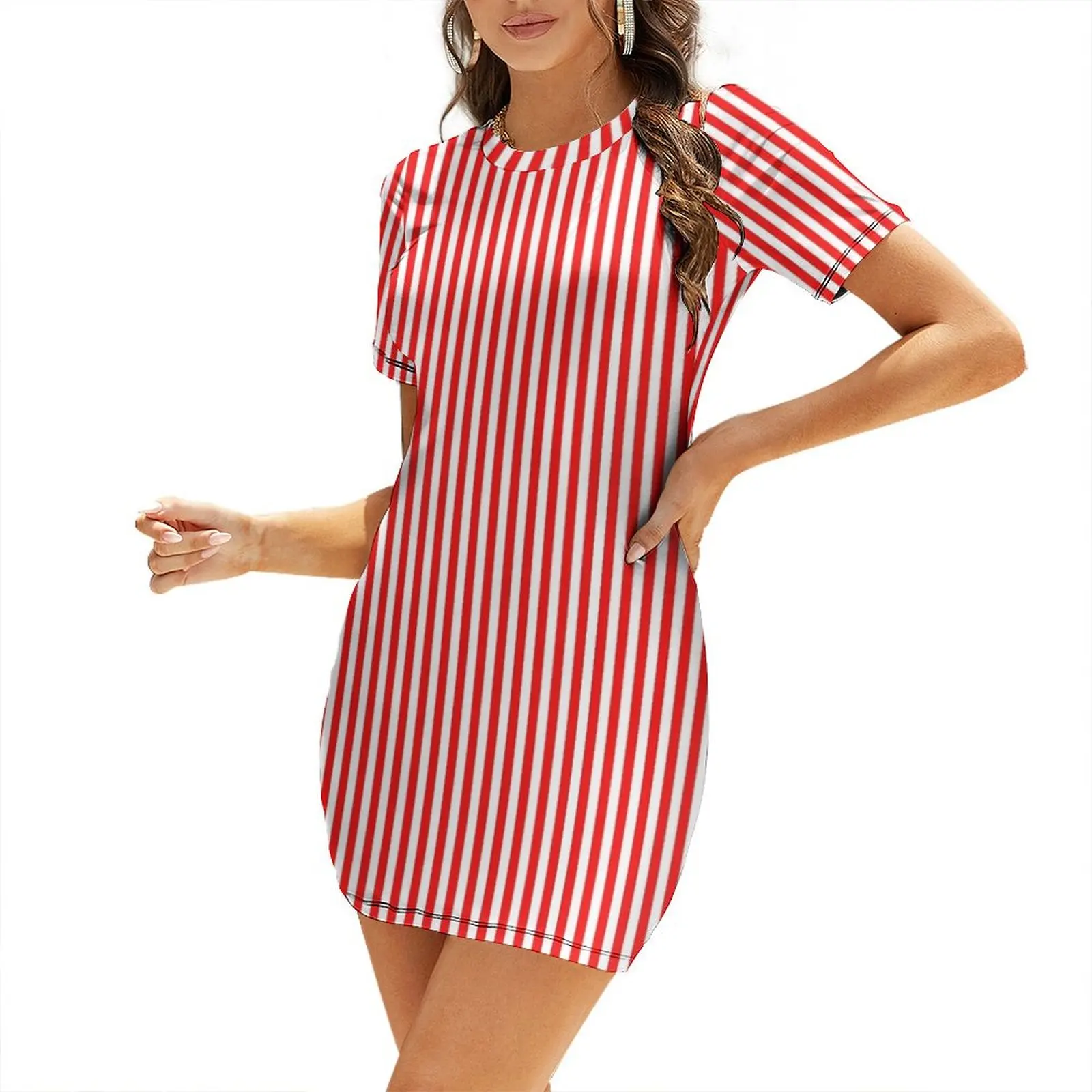 

Red and White Striped Slimming Dress Short Sleeved Dress sexy short dresses daring Dress for pregnant women