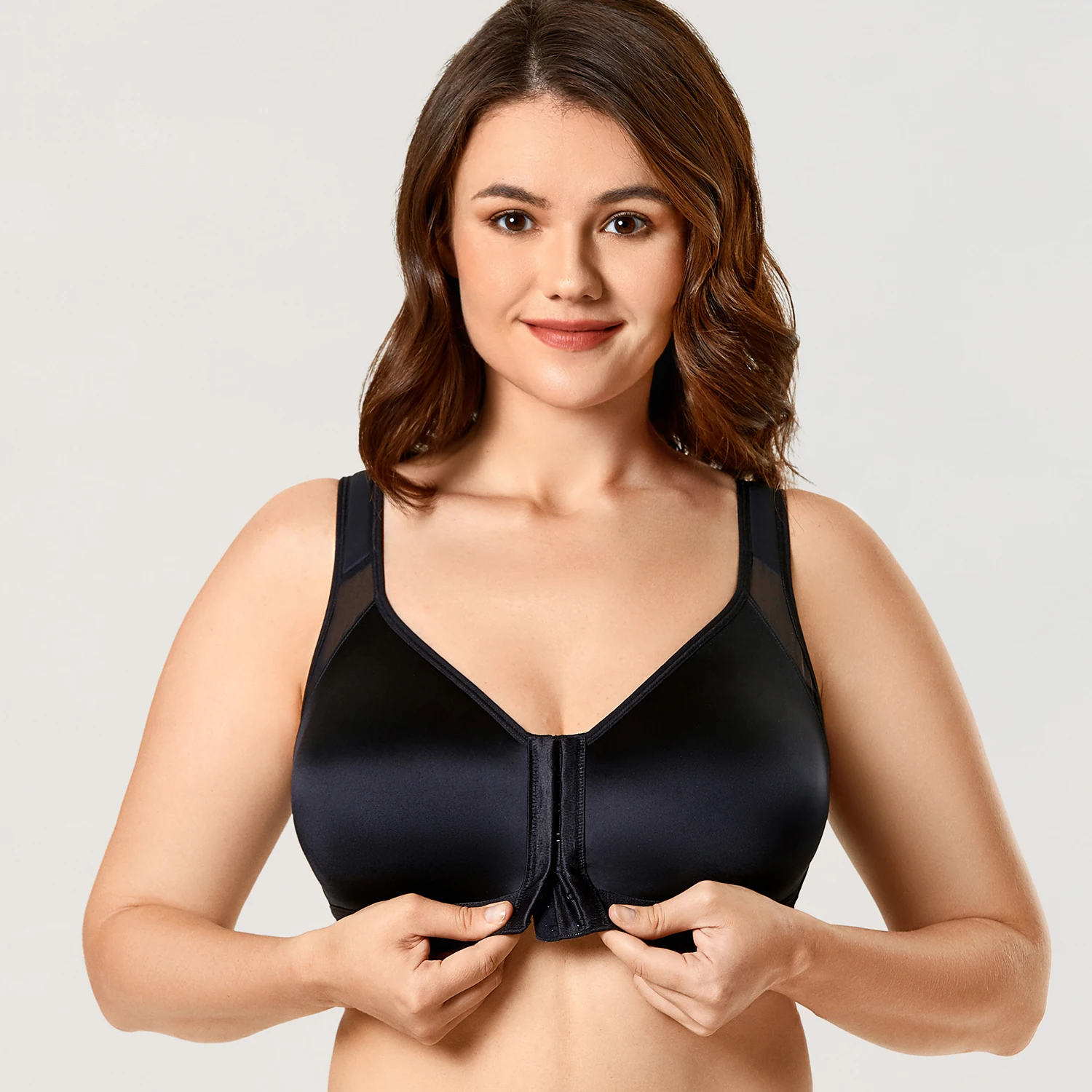 Women\'s Seamless Wireless Posture Front Closure Bra Back Support Full Coverage Non Padded Plus Size 34-48 B C D E F G