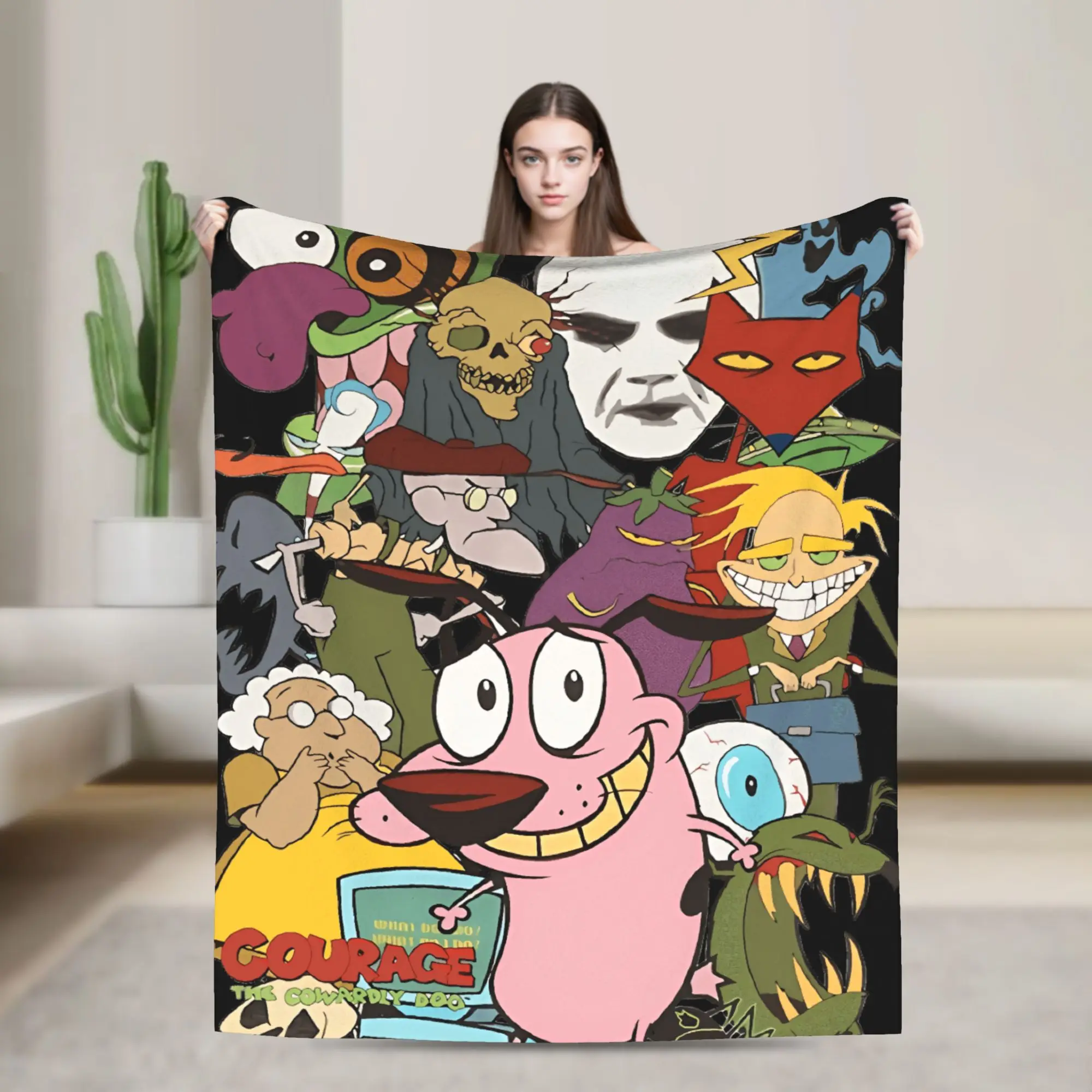 Courage Cowardlys Dog Blanket Quality Super Soft  Throw Blanket Winter Boy Girl Couch Chair Funny Bedspread