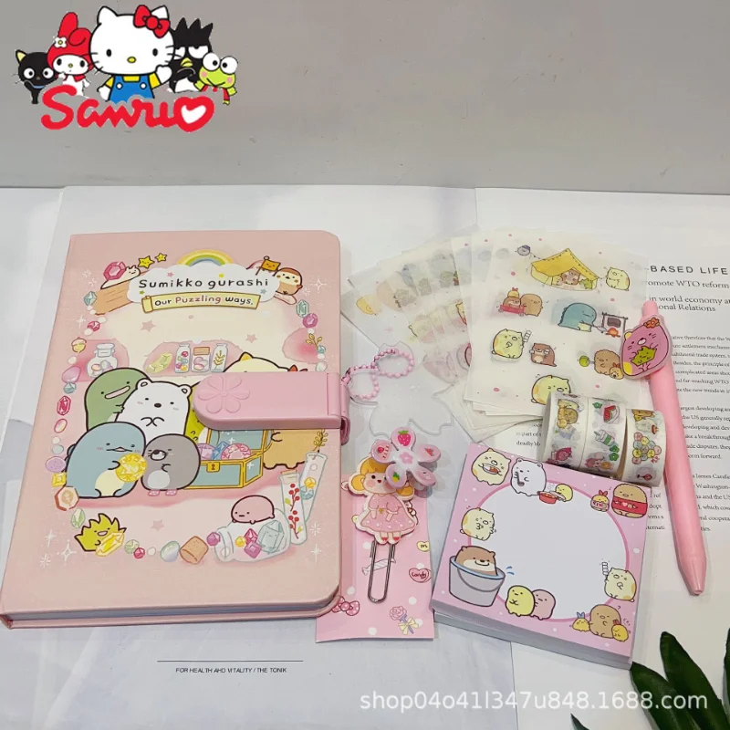 Sanrio Melody Kuromi Cinnamoroll Handbook Set Cute Girly Heart Stationery Set Guka Sticker Password Notepad Gift Box 30.5*23.2cm