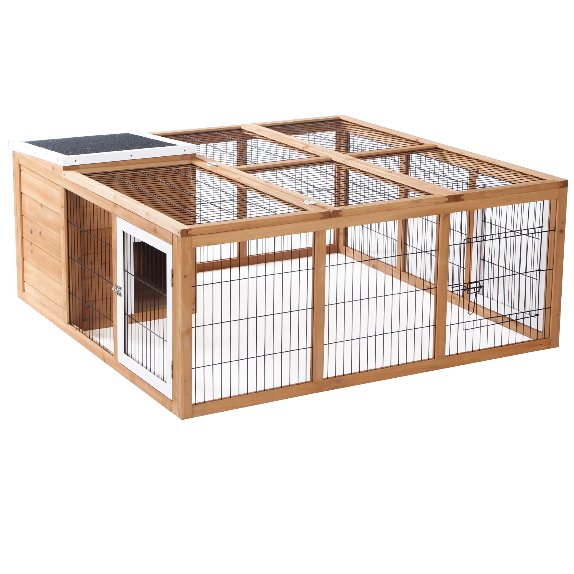 

Rabbit Hutch Bunny Cage with Openable Main House, Waterproof Rabbit House, Guinea Pig Cage with Three Ventilation Doors, Natural