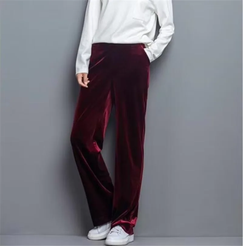 2026 Fashion Velvet High Waist Wide Leg Pants Women Autumn Winter New Trousers Clothing Velour Baggy Loose Long Full Length New