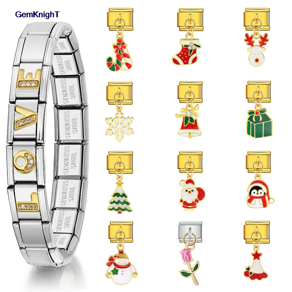 مرونة سحر قلادة الأحمر إِلْكَة عيد الميلاد القبعات الجوارب الثلج الفولاذ المقاوم للصدأ ربط صالح 9 مللي متر سوار صنع المجوهرات الإيطالية DIY