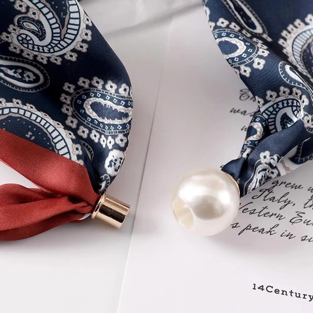 Collar de perlas con hebilla magnética, bufanda de seda estrecha y larga para mujer, decoración para el cuello, bufanda a juego con camisa, accesorios de bufanda fina