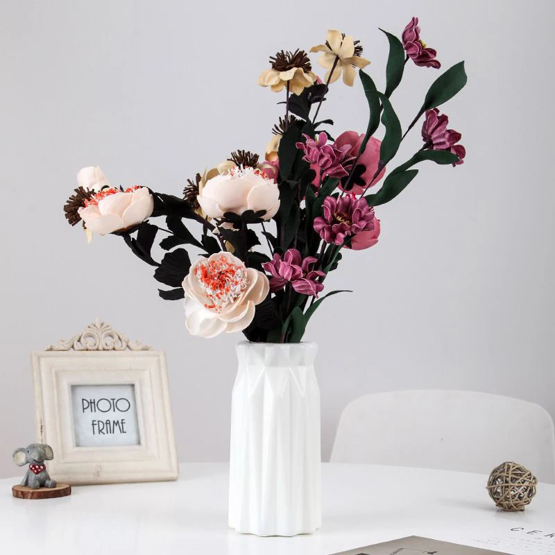 

1 PCS Nordic Flower Vase Imitation Ceramic Plastic Flower Vase Living Room Desktop Decoration Wedding Centerpiece Arrangement