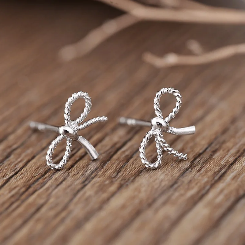 925 Silver Bow Shaped Earrings for Women Fashionable Simple Fresh Forest Themed Cute Sweet Style
