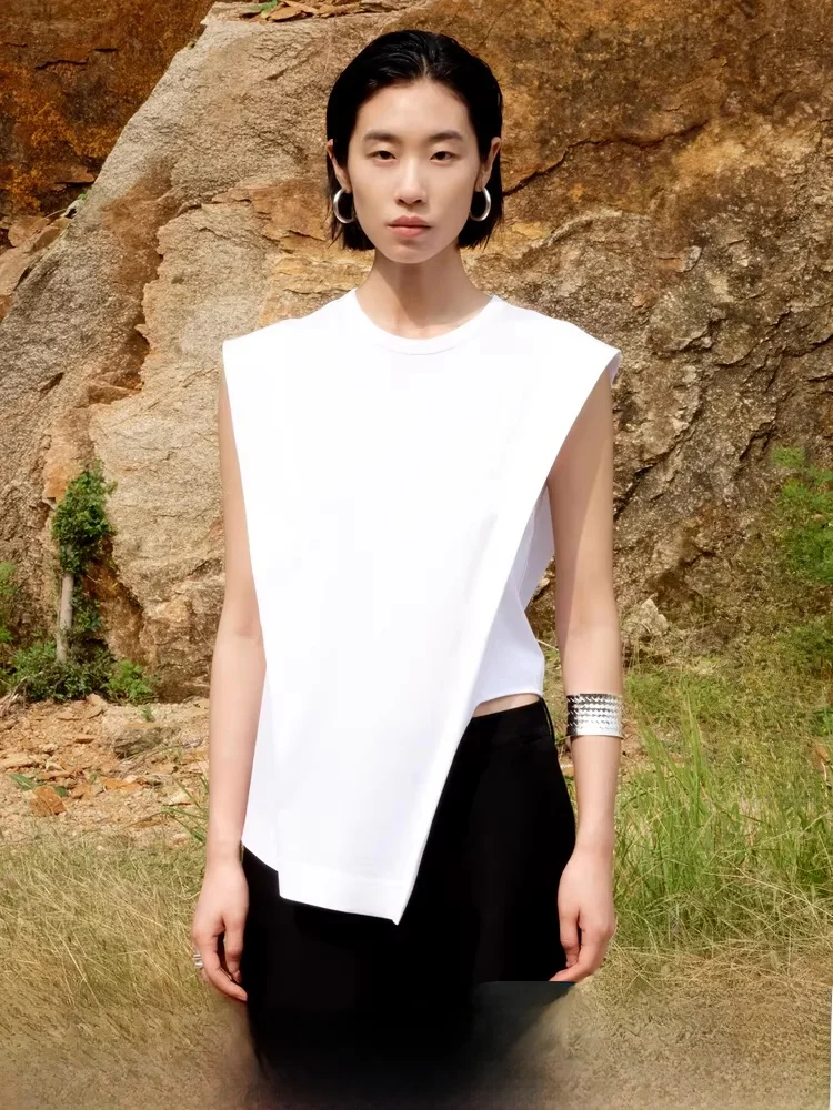 

Летняя женская хлопковая футболка JNBY свободного кроя с круглым вырезом, дизайнерский деконструкционный топ, удобная, дышащая, повседневная одежда