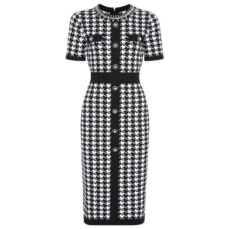 

Elegant Quality Women's Knitted Short Sleeve round Neck Dress Slimming Bodycon Skirt Stylish Summer New Arrival Fashion Dress