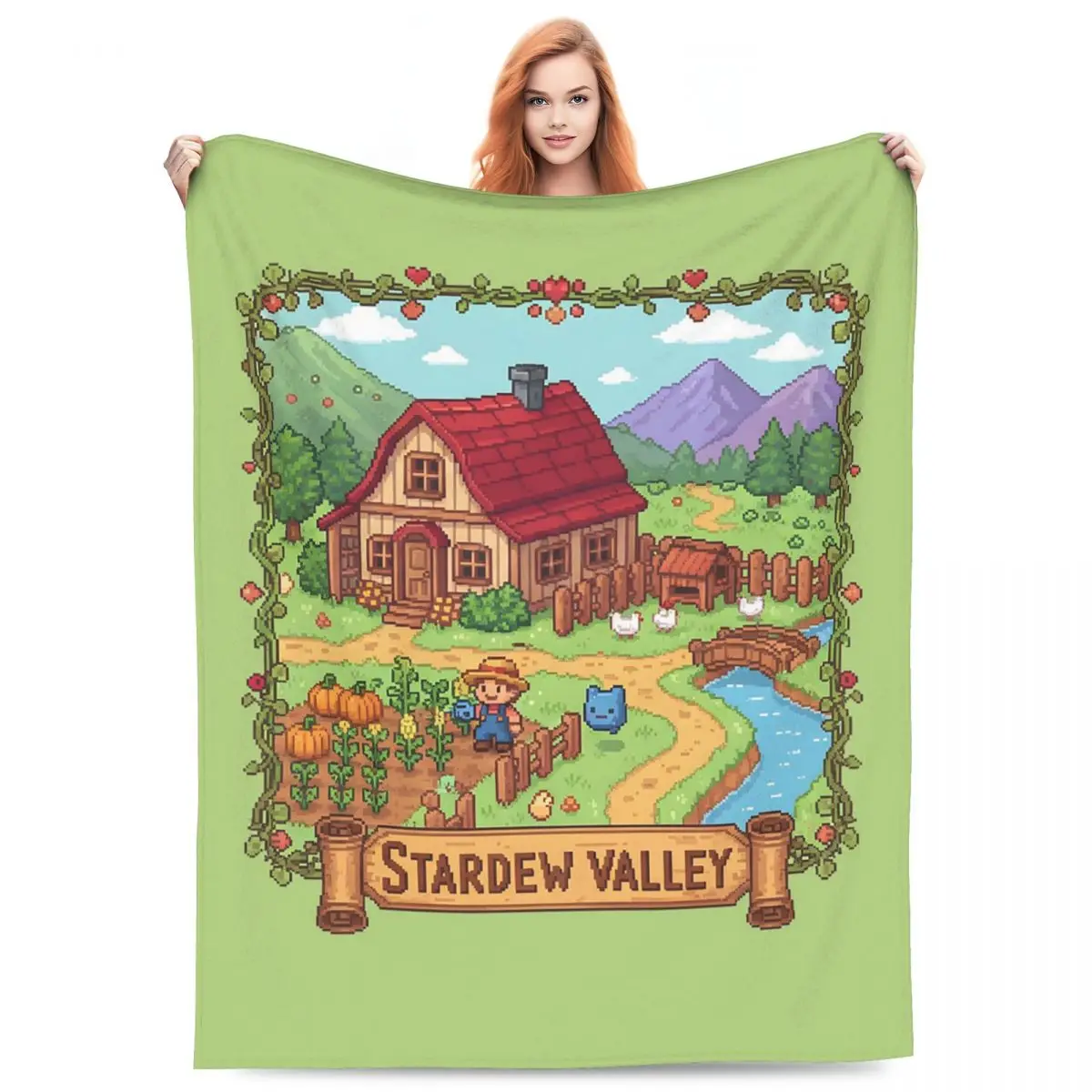 Stardew Valley Video Gamer Classic Pixel Art Blanket Flannel Sofa Throw Blanket Lightweight Couch Bedding Throws Bedspread Quilt
