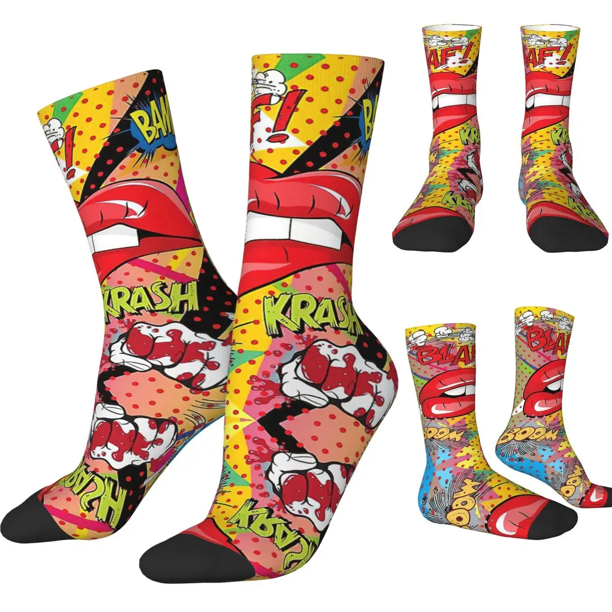 Happy Funny Men's Socks Crazy Lovely Lips Retro Pop Art Sock Polyester Skateboard Women's Stockings Spring Summer Autumn Winter