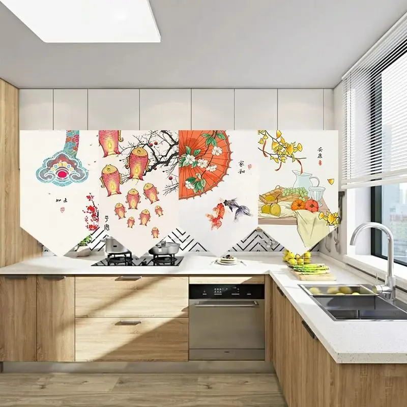 VIKAMA Chinese Lucky Ruyi Triangular Curtain Koi Fish Oil Umbrella Loquat Fruit Traditional Kitchen Window Valance Decor Modern