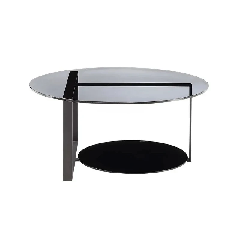 

X0 Italian minimalist stainless steel round coffee table living room tempered glass light luxury high-end designer