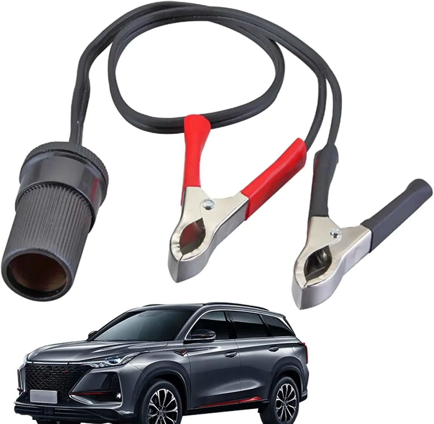 12V Battery Clip-On Cigarette Lighter Extension Cord - Emergency Power Cable for Car Van & Outdoor Use
