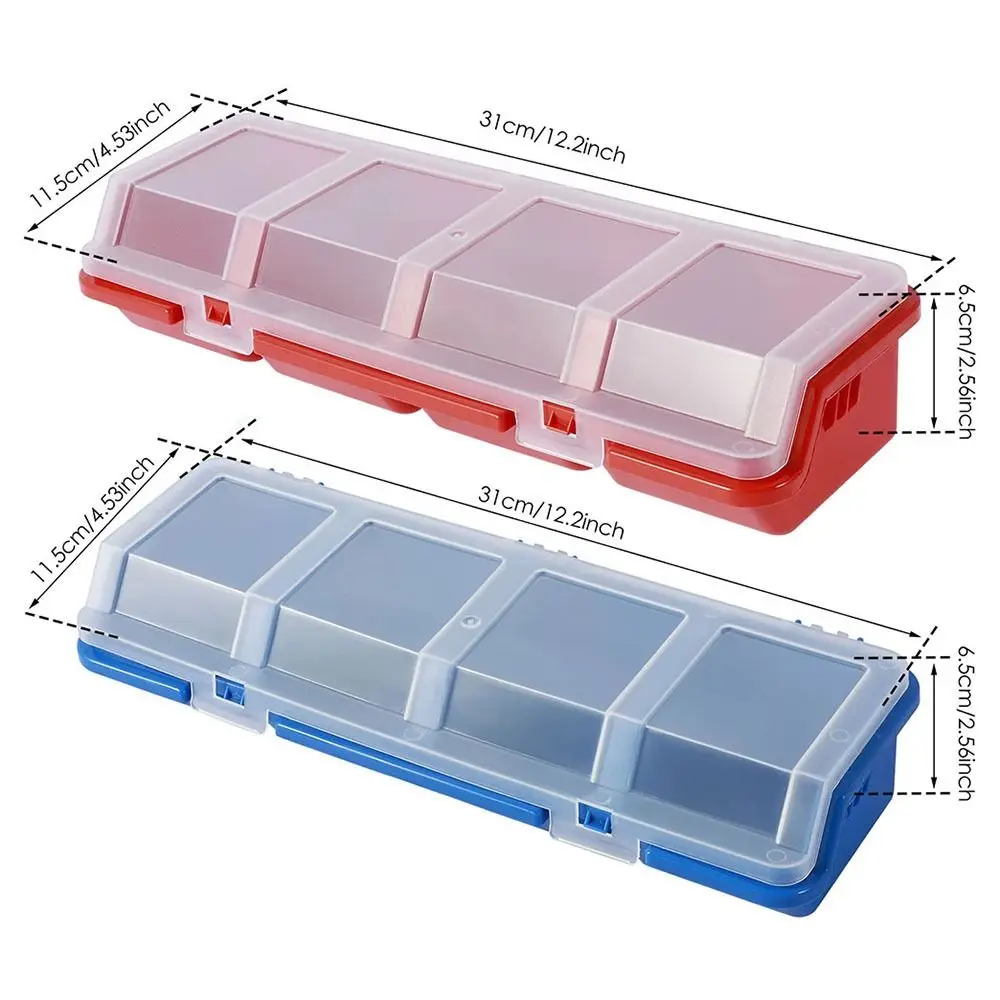 1Pcs Durable 4 Compartments Parts Storage Box with Lid Display Screw Organizer Box Plastic Blue Red Tool Part Container Bin