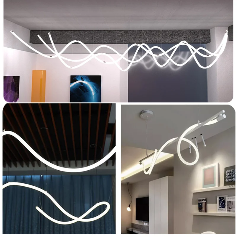 Minimalist Line Art Design Chandelier DIY Round Silicone Flexible Strip Light Soft Linear Pendant Lamp Neon Rope Tube Accessorie