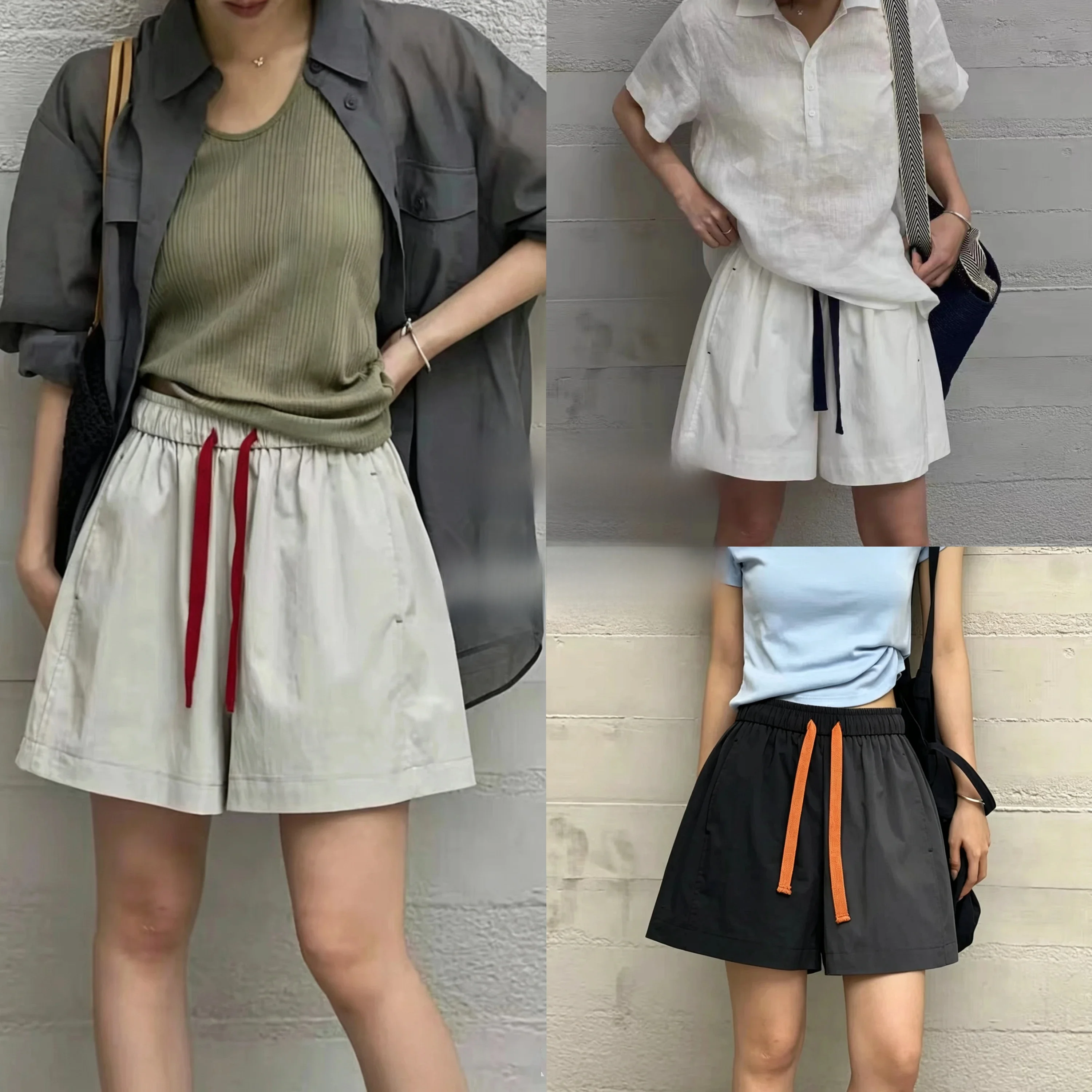 Pantalones cortos de pierna ancha a la moda Dina Tina, con cordón elástico, informales, de verano, para mujer, talla grande, cómodos y holgados