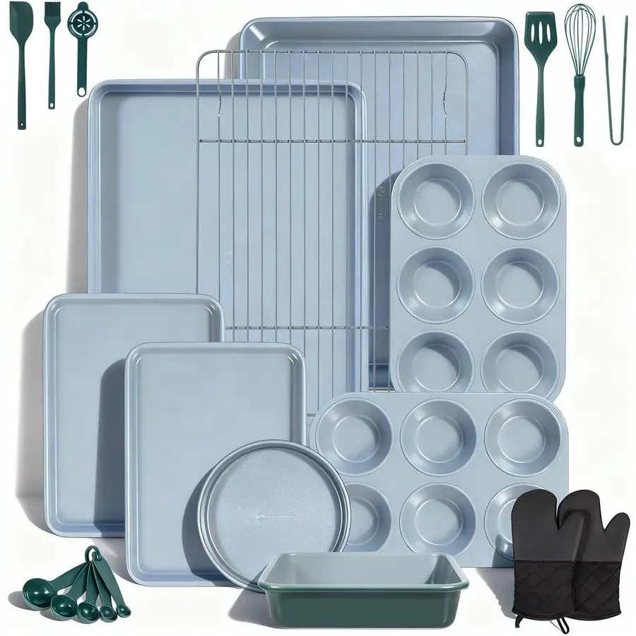 

Набор форм для выпечки из 22 предметов, штабелируемые формы для выпечки, набор для выпечки с антипригарным покрытием, нетоксичные формы для духовки, включая противень, листы для печенья, муфта