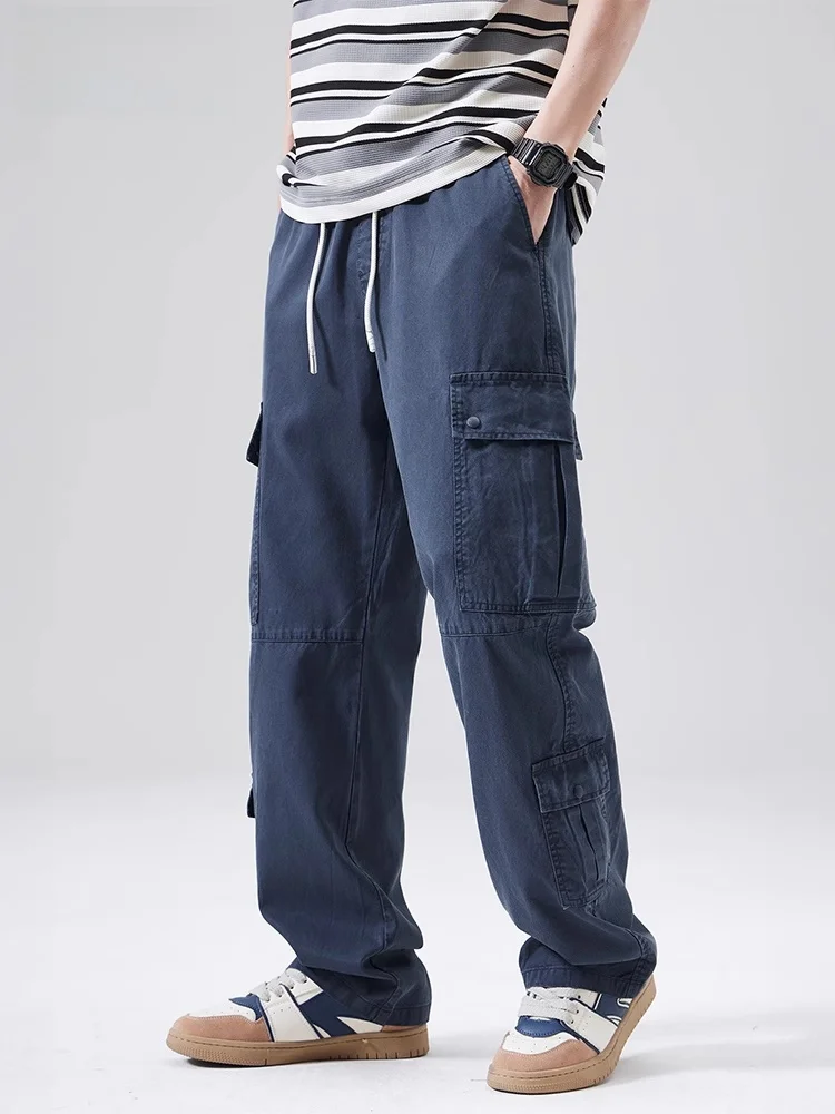 

Wolf Summer Thin Ice Silk Casual Loose Straight Leg Men's Work Trousers American Retro Sle Comfortable Breathable Pants