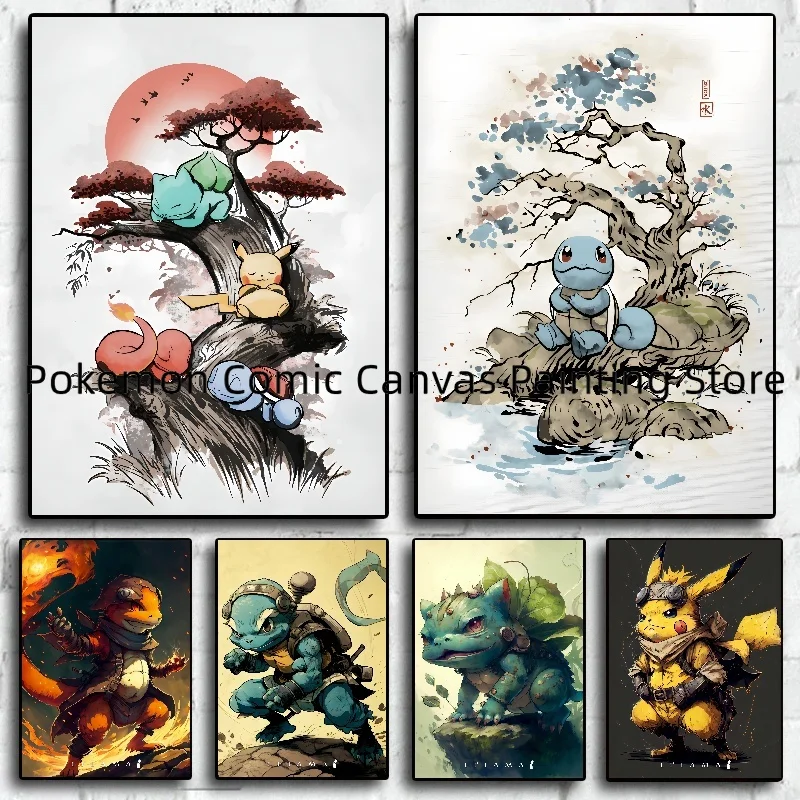 

Colorful Creativity Surrounding Anime Pokemon Retro Art Wall Stickers and Posters Bedroom Decoration Christmas Gift for Children