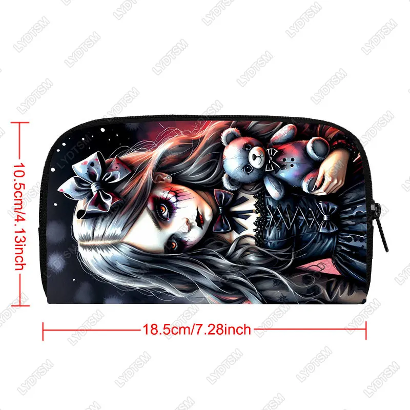 Cartoon Gothic Girl and Bear Doll Print Wallet Goth Girls Coin Money Bags Cute Key Credit Card Organizer Long Small Clutch Gift